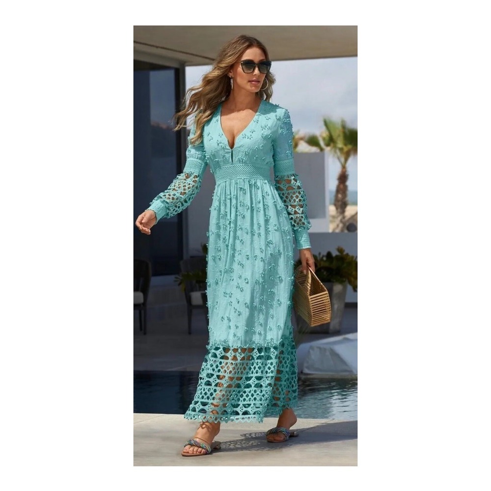 $159.50 BOSTON PROPER MIXED MEDIA LACE DRESS SIZE: L Maxi